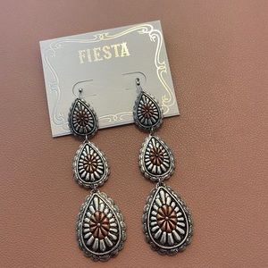 Fiesta Cowgirl Western Concho Dangle / Drop Tiered Earrings